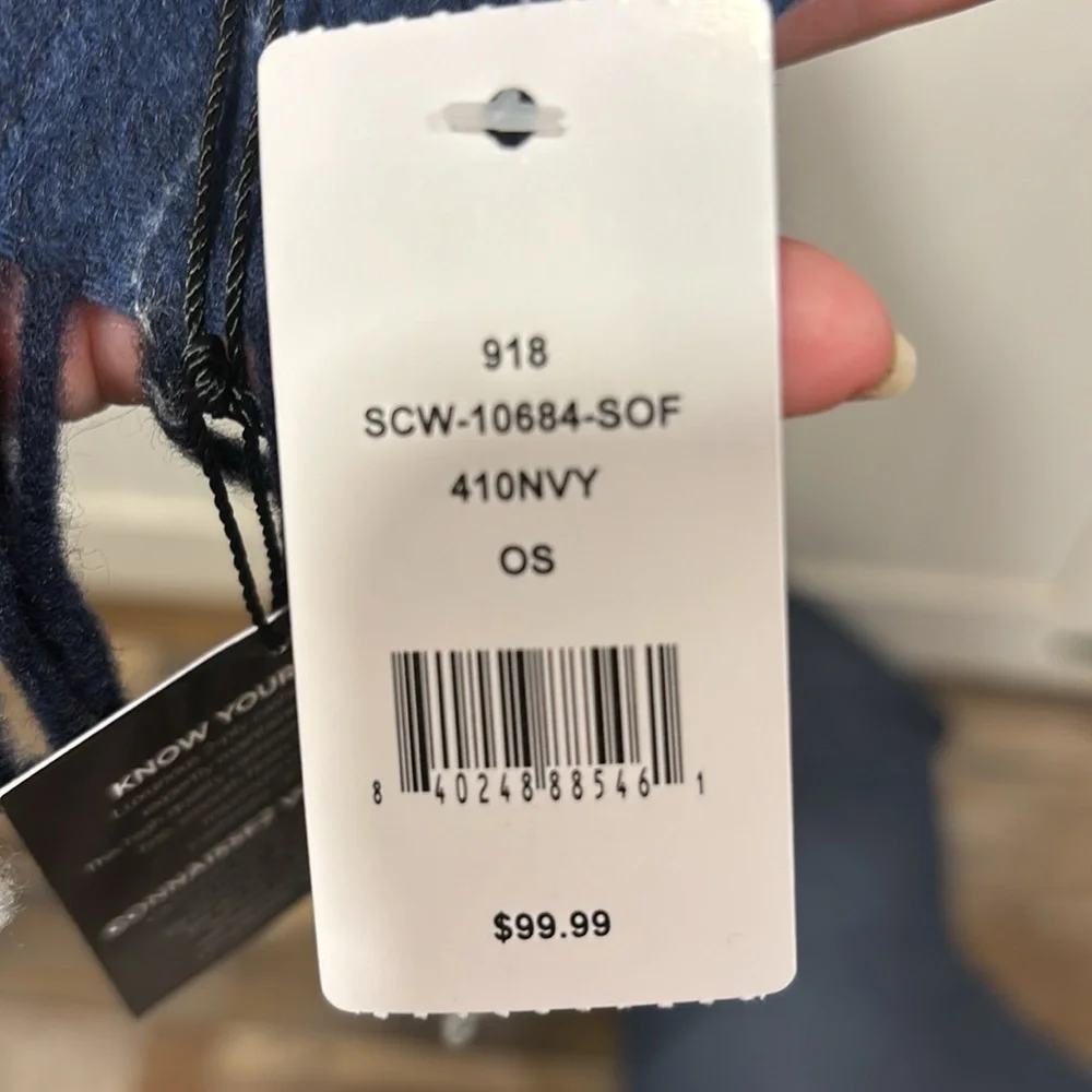 Saks Off Center Chalk cashmere fringe, scarf, navy